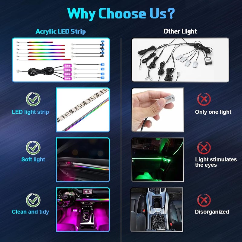 WEBUPAR Dreamcolor Acrylic Interior Car Lights, Car Accessories 18 in 1 Car LED Strip Lights with APP Control and 213 Modes, 175 inches 593 LEDs Fiber Optic Lights, RGB Neon Car Lighting - Image 2